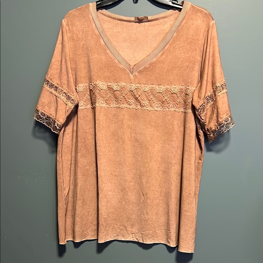 POL Tan Boxy Short Sleeve Blouse